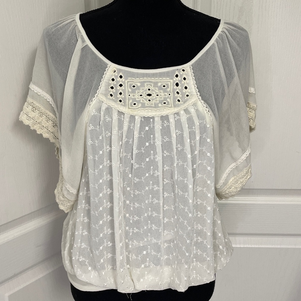 Free People Chiffon Blouse top S ivory Holidays party lunch business casual